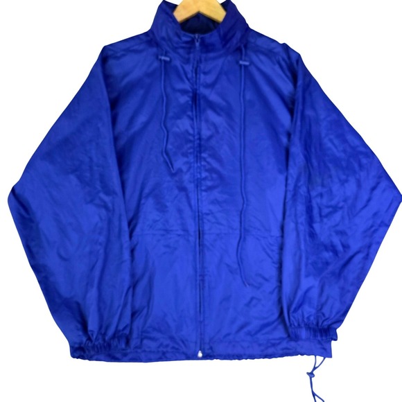Jak Pac Other - JAK PAC Mens Size M Packable Windbreaker Blue Full Zip Hood Stows In Collar